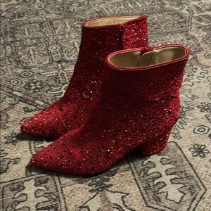 Betsey Johnson Red Glitter Ankle Booties